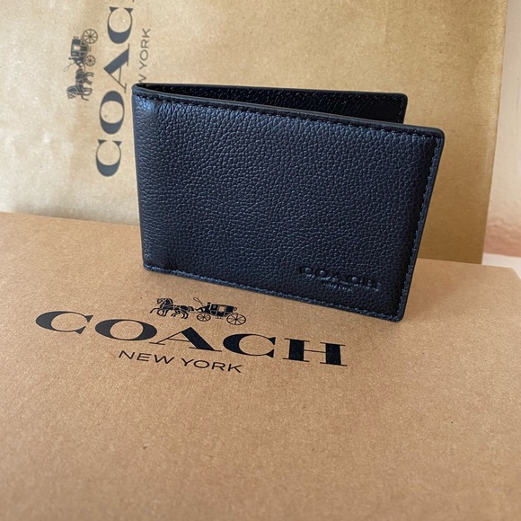 💯NEW🆕coach men ID cards wallet🆕black/leather - Picture 2 of 5